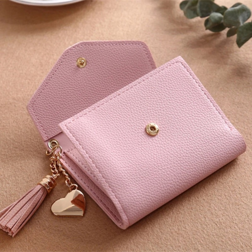 Real Pink Leather Wallet w pendant & tassel - Picture 3 of 6